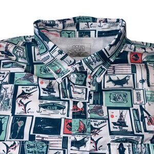 Ocean Coast Men's XL Fishing Button Up Shirt All Over Nautica Print